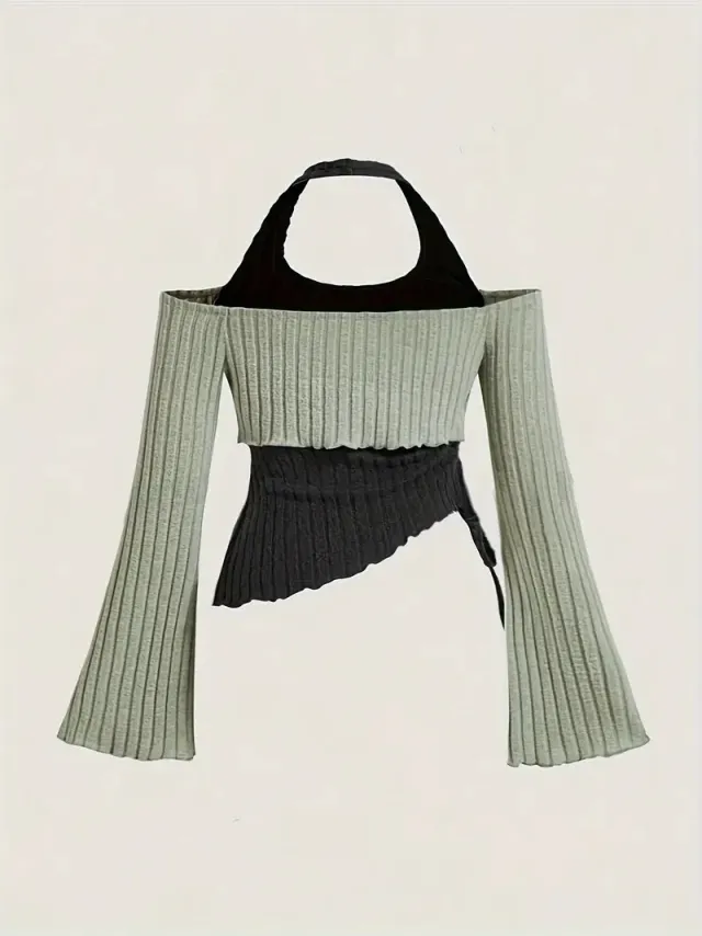 Street Fashion Fake Two piece Pure Color Halter Slim fit Short Sweet Cool Vest Green - Shop at LoveMi