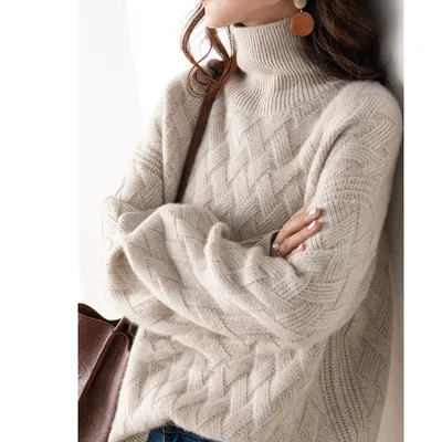 Women's Turtleneck Thread Warm Sweater Knitted Bottoming Shirt Camel - Shop at LoveMi