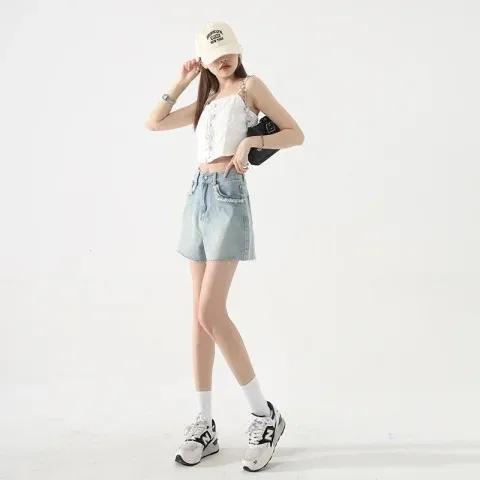 Summer New High Waist Slim Fit Tassel Denim Shorts For Women Blue - Shop at LoveMi