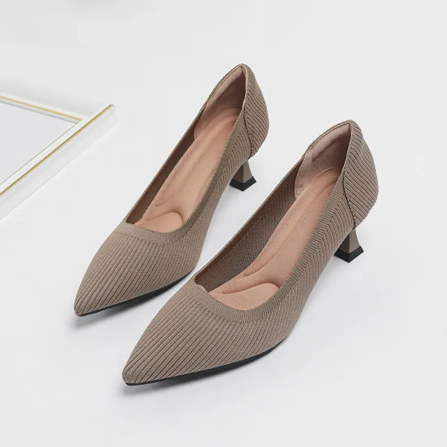 High Heel Fashion Straight Grain Flying Woven Shoes Khaki - Shop at LoveMi