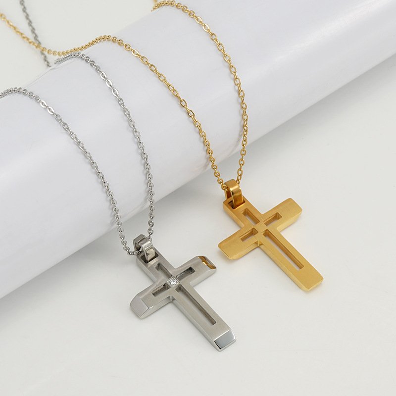 Fashion Simple Sense Hollow Jeweled Cross Necklace