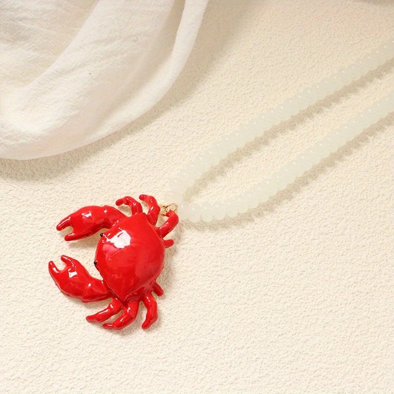 Beach-style Red Crab Bead Necklace