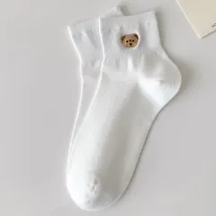 Bear Embroidery Socks Women's Cute Cartoon Teenage Girl Short Tube - White - View 1
