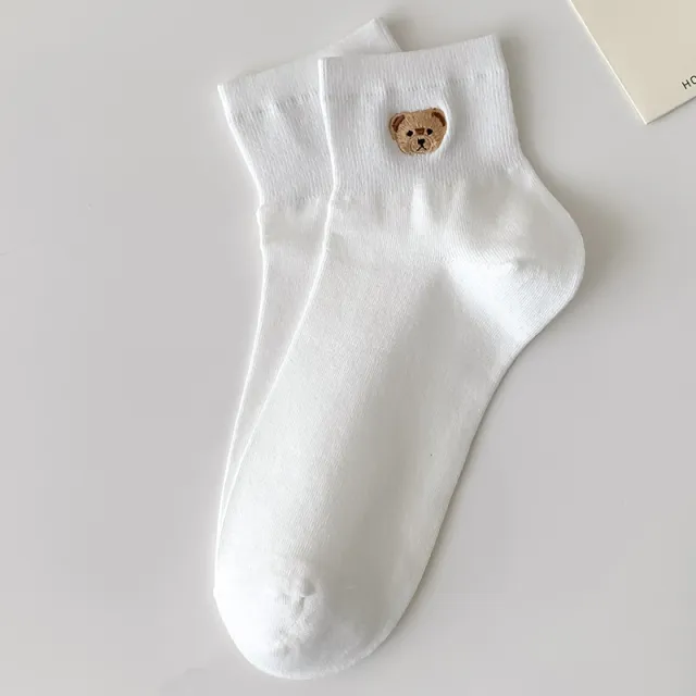 Bear Embroidery Socks Women's Cute Cartoon Teenage Girl Short Tube White - Shop at LoveMi