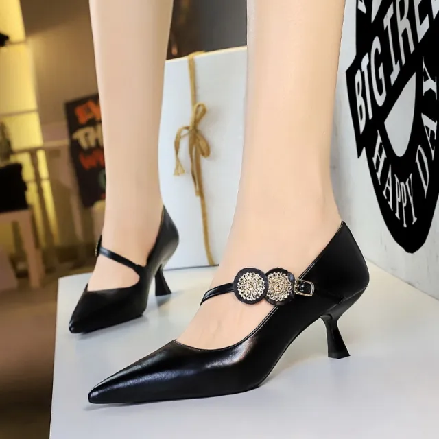Party High Heels Thin Heel Shallow Mouth Pointed Toe Black - Shop at LoveMi