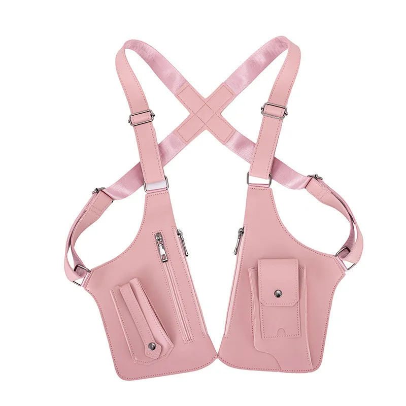 Men's Retro Backpack Belt Underarm Bag Multi-functional - Pink