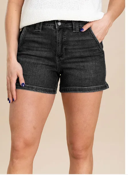 New Summer Women's Fashion High Waist Double Buckle Denim Shorts Black - Shop at LoveMi