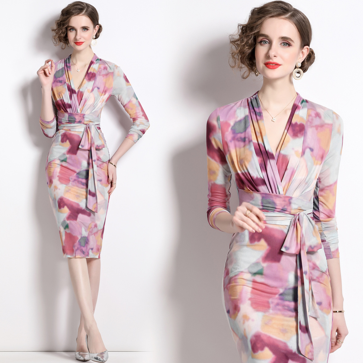 Lace-Up Mesh Floral Dress, picture 3 of 5