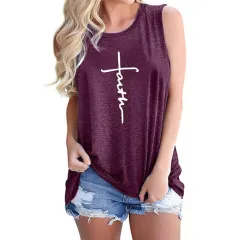 Women's Vest Letter Print Crew Neck Casual Sleeveless Vest - Dark Purple - View 1