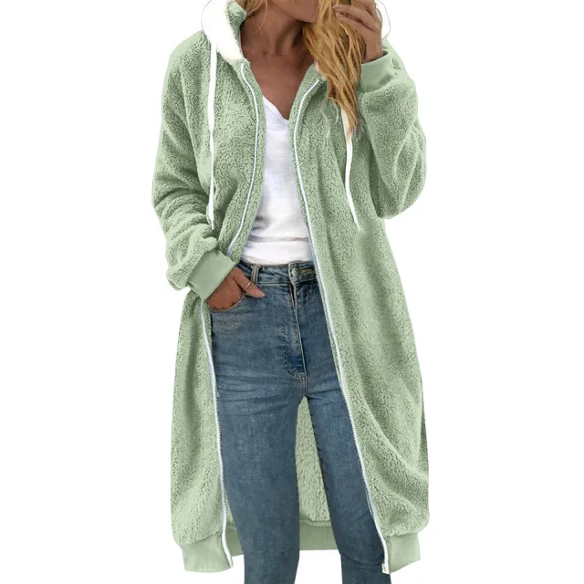 Women's Thick Mid length Double sided Plush Fur Hooded Coat Overcoat Bean Green - Shop at LoveMi