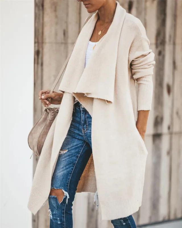 Plus Size Women's Long Fashion Temperament OL OL Knitted Coat Apricot - Shop at LoveMi