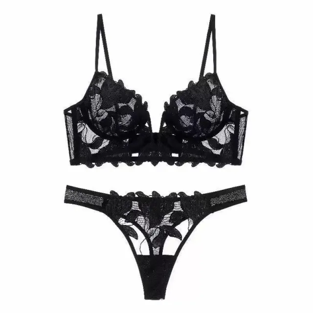 Women's Fashion Embroidery Lace Bra Set Black - Shop at LoveMi