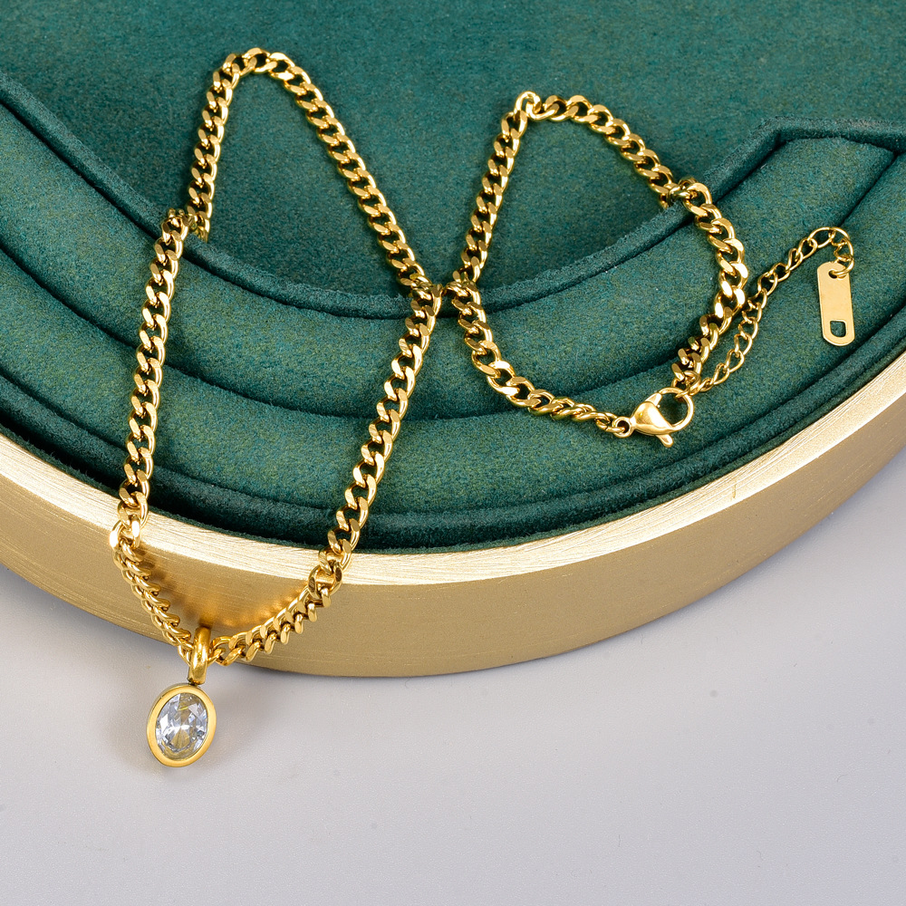 Elegant Oval Single Diamond Titanium Steel Necklace