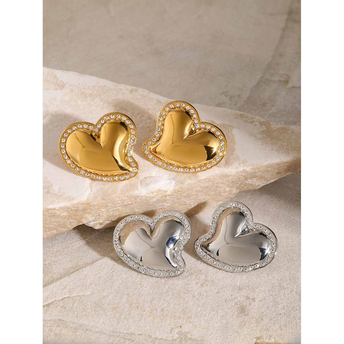 Stainless Steel Inlaid Rhinestone Twisted Heart-shaped Earrings