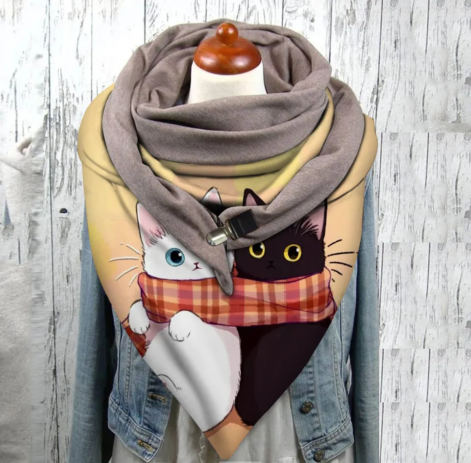 Men's And Women's Fashion Simple Cat Printing Scarf - No 5 Colour