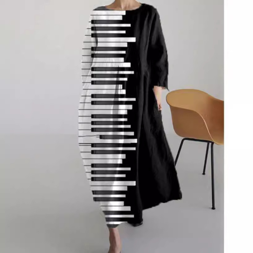 Loose-fitting Geometric Retro Maxi Skirt