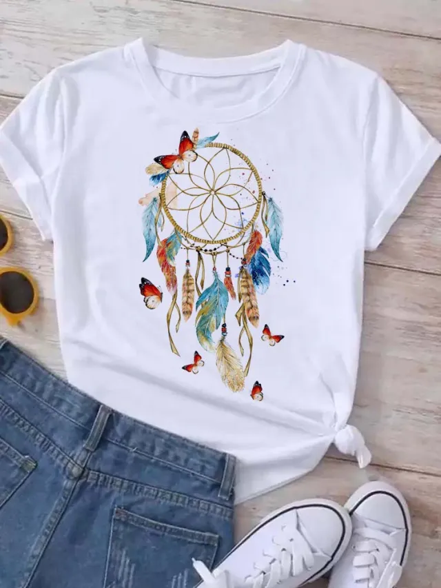 Women's Simple Casual Printed Short Sleeves White - Shop at LoveMi