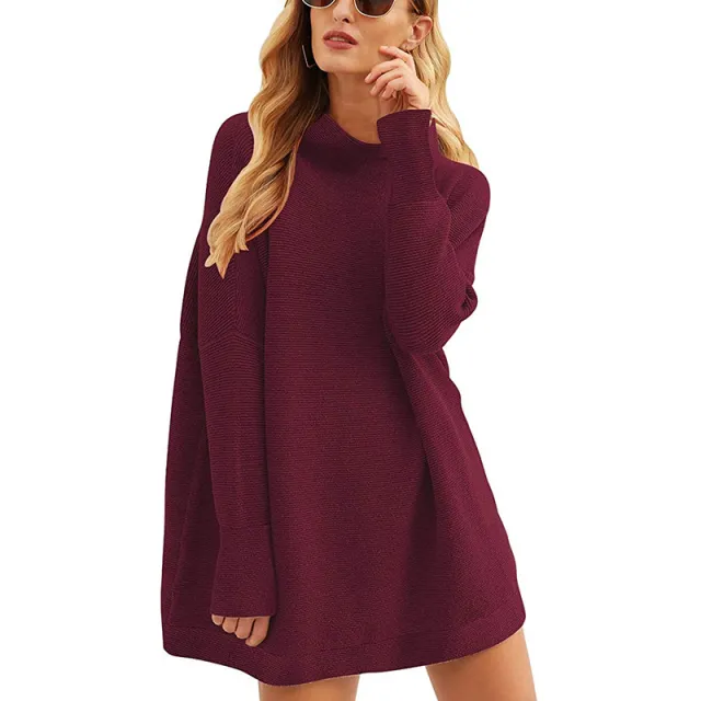 Fashion Women's Wear Top Pullover Shirt High Collar Loose Knitted Sweater For Women Wine - Shop at LoveMi