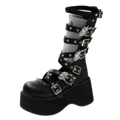 Thick Bootie Rivet Thick Bottom Muffin Female Ankle Boots - Black - View 1