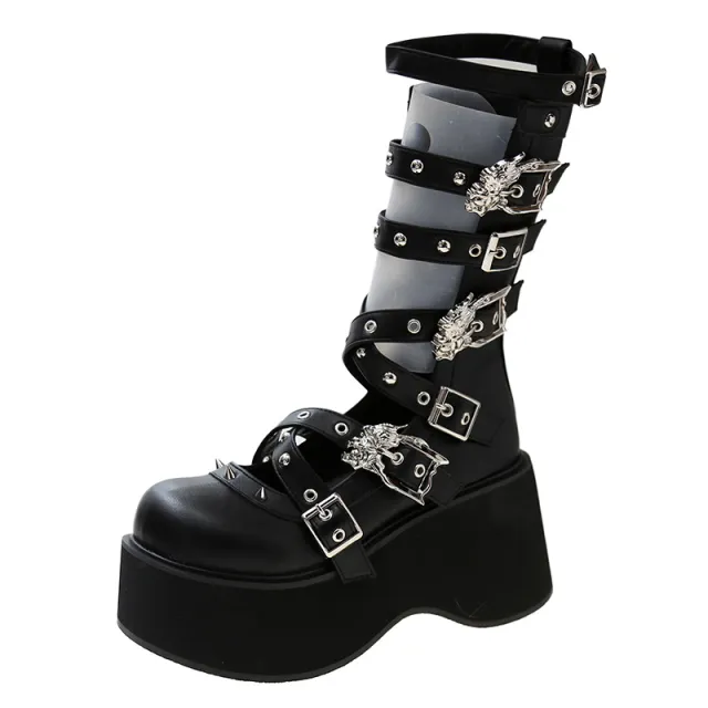 Thick Bootie Rivet Thick Bottom Muffin Female Ankle Boots Black - Shop at LoveMi