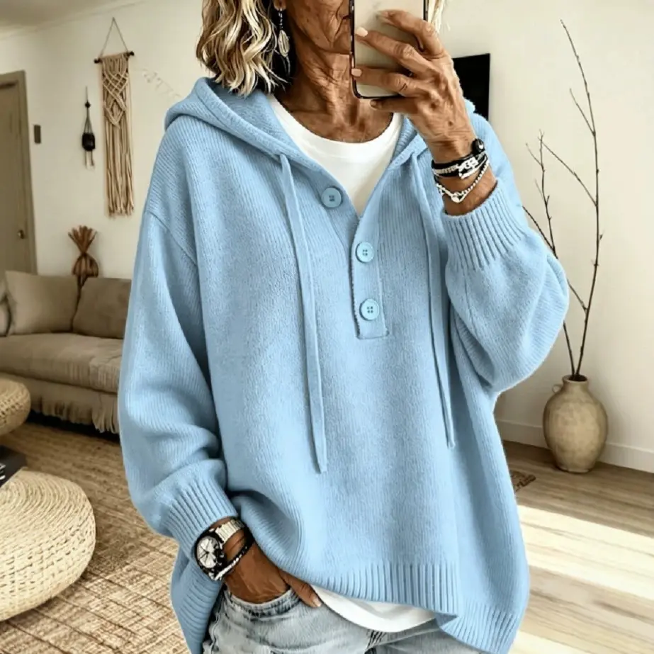 Hooded Button-up Sweater Jacket Womens