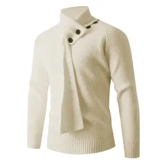 A Thick High-neck Sweater With A Strong Sense Of Knitwear Design - Cream - View 1