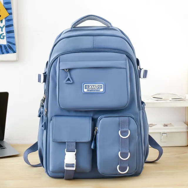 Cartoon Graffiti High School Student Large Capacity Schoolbag Blue - Shop at LoveMi