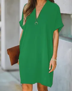 Casual V-n Collar Short Sleeve Home Decoration Dress - Green - View 1