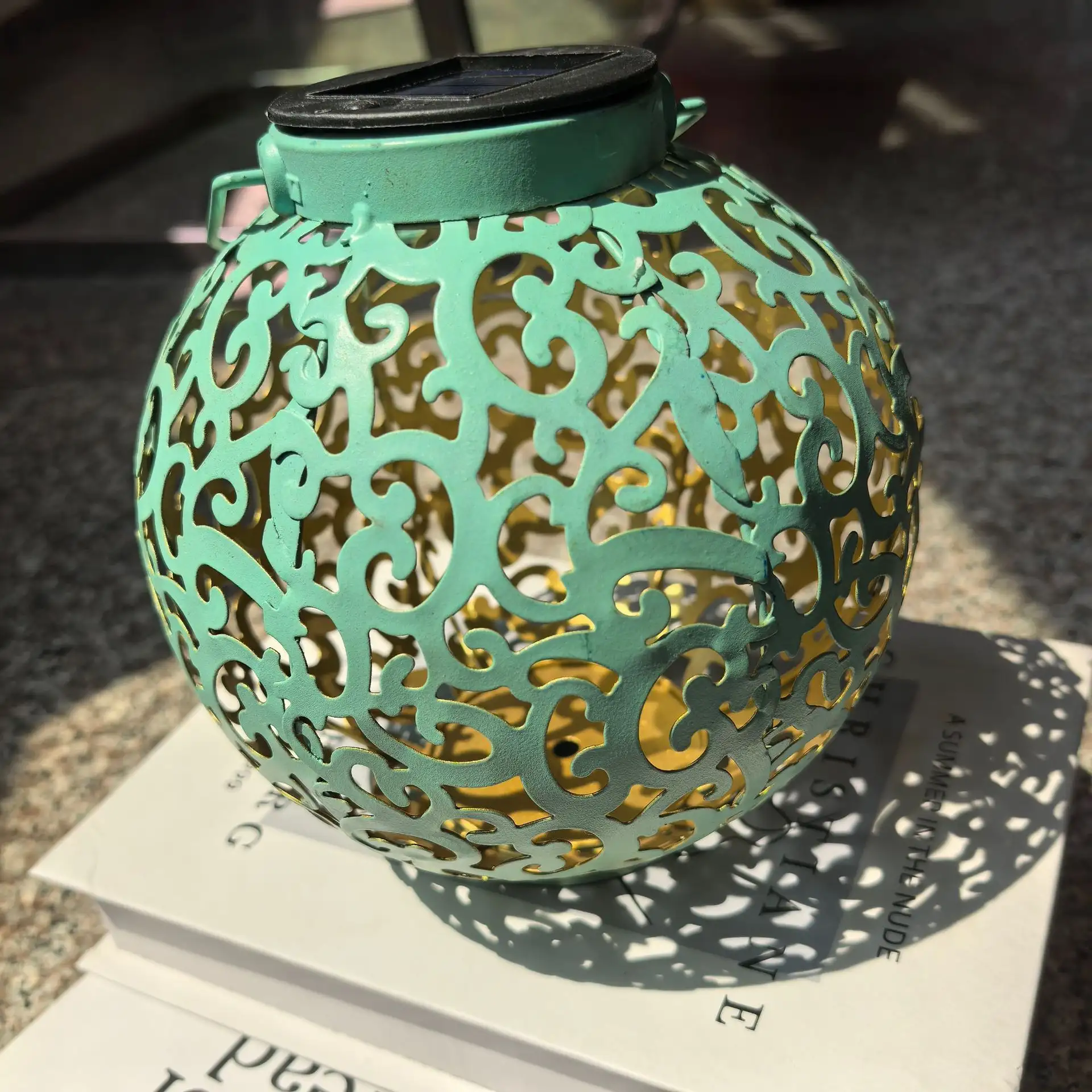 Outdoor Hollow-Design Solar-Powered Hanging Lamp