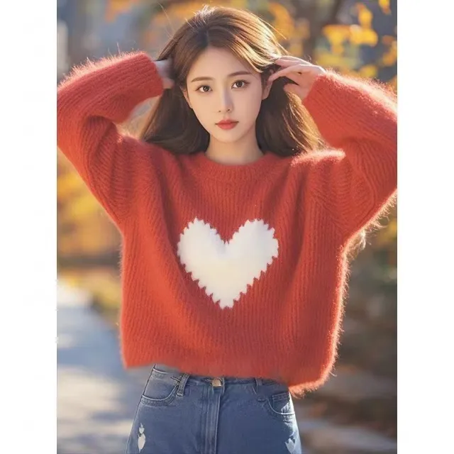Thick Loose Long Sleeves Knitwear Red - Shop at LoveMi