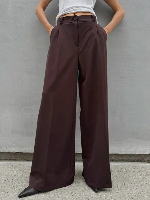 High Waist Mopping Commuter Draped Suit Pants Brown - Shop at LoveMi