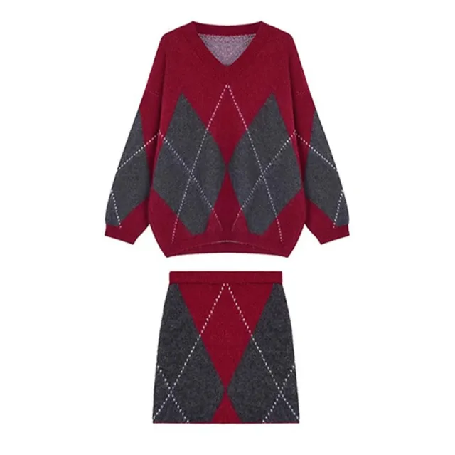 Fashionable Knitted A Line Short Skirt Two piece Set For Women Red - Shop at LoveMi