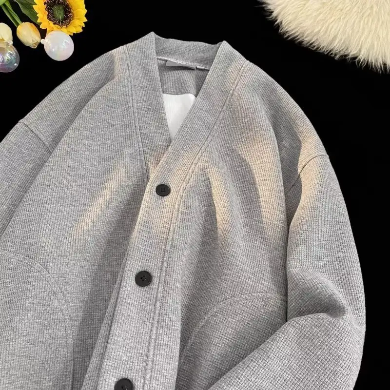 Loose Fit Vneck Hooded Cardigan