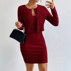 Women's French-style Pure And Sexy Fashion Suit Slim Short Jacket Dress - Wine - View 1