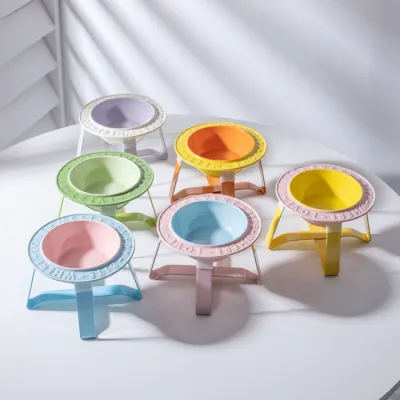 UFO Ceramic Cat Bowl Dog Bowl Rack Neck Protection Anti-tumble