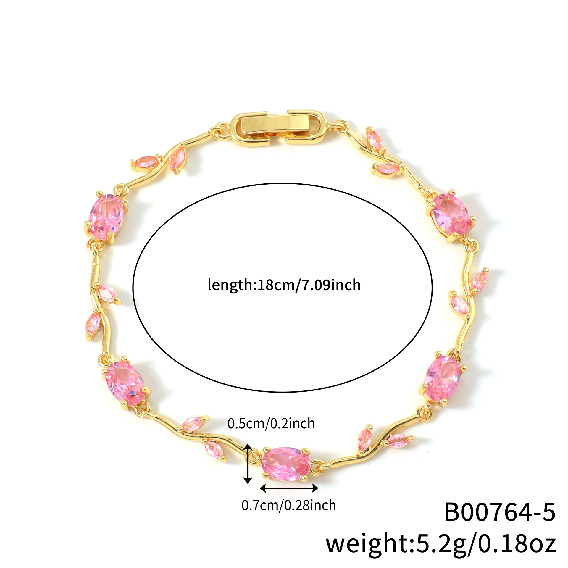 Womens Colorful Leaf Elliptical Geometric Zircon Bracelet