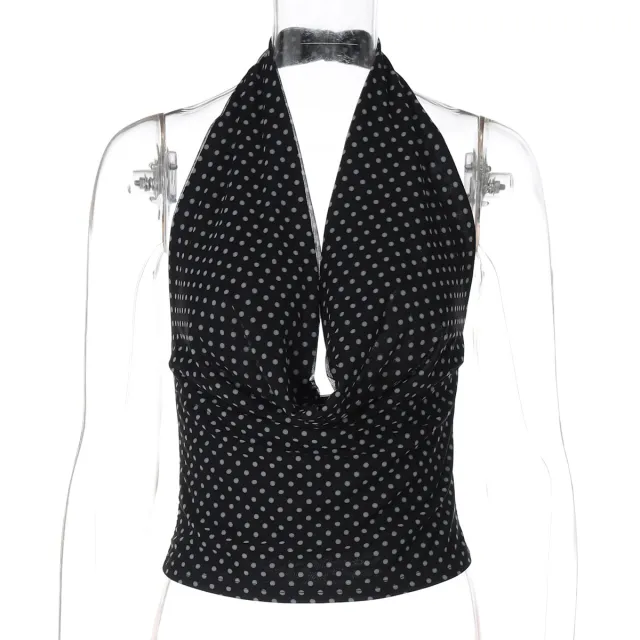 European And American Sexy Sleeveless Tight Halter Backless Polka Dot Vest Black - Shop at LoveMi