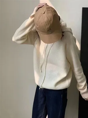 Casual And Versatile Women's Cashmere Hooded Knit Sweater White - Shop at LoveMi