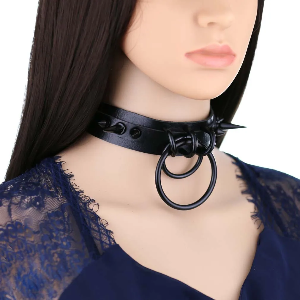 Title 2, Punk Choker Rivet Buckle Spike Collar Necklace ...