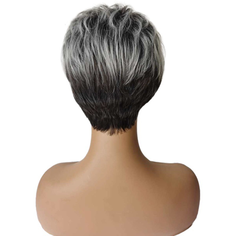 Fashionable Gradient Gray-White Women's Short Curly Wig With Side Part Made From High-Temperature Synthetic Hair 5