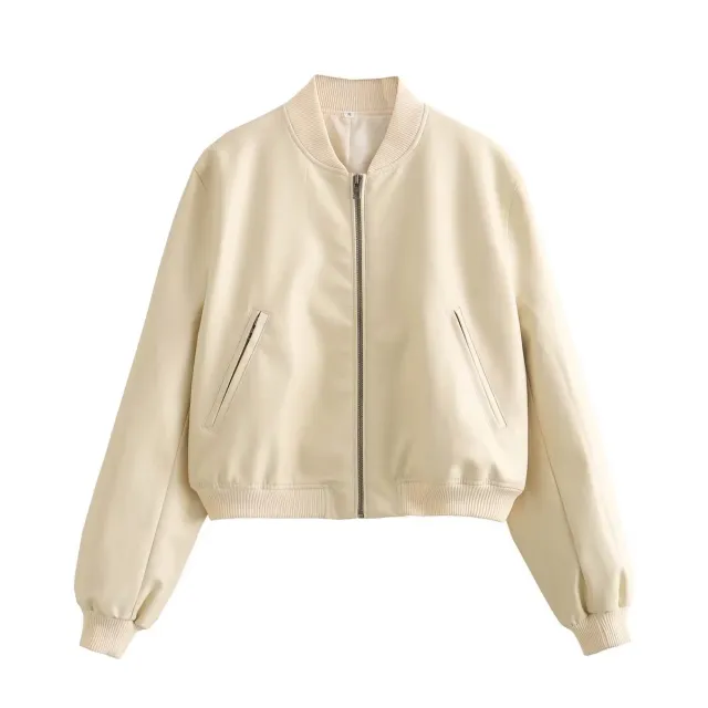 Women's Stand Collar Motorcycle Pilot Jacket Beige - Shop at LoveMi