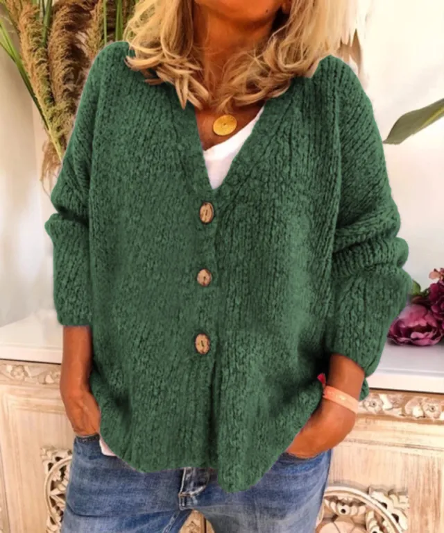 Knitted Cardigan Sweater With Three Buttons Green - Shop at LoveMi
