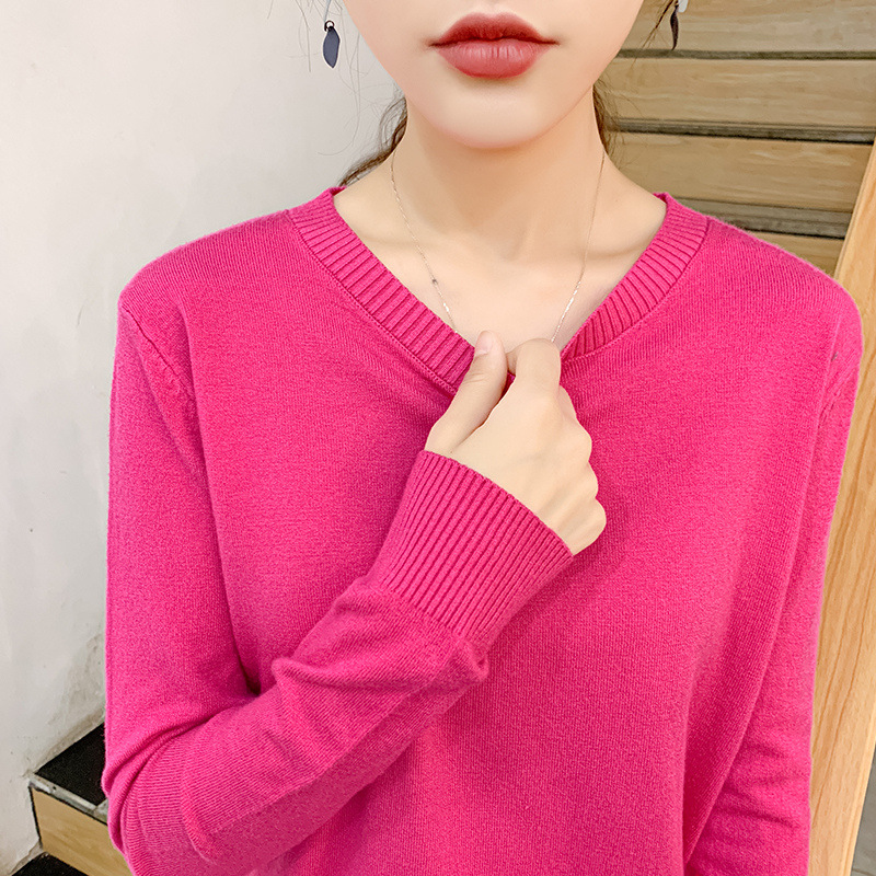 Womens Long-sleeve Knitted Pullover With A Crew Neck Lightweight Sweater Top