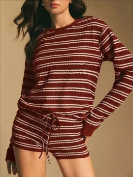 Arrival Striped Long-sleeve Shorts Two-piece Set