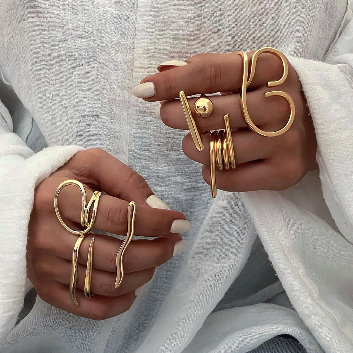 18K Gold Stainless Steelgeometric Simplicity Open Ring Finger