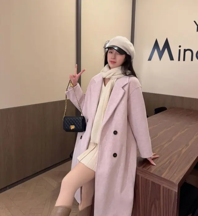 Autumn And Winter New Elegant Double Breasted Woolen Overcoat Coat Women Pink - Shop at LoveMi