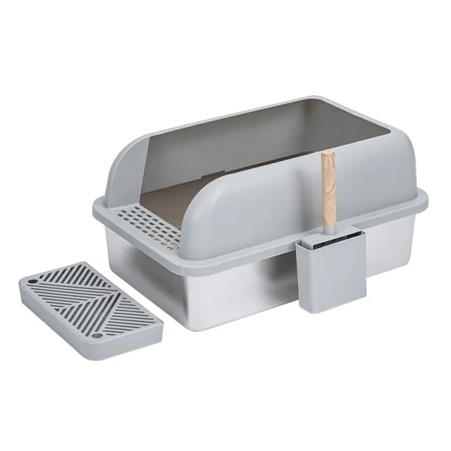 Alloy Litter Box Easy To Clean Widen And Thicken Leak proof Sand Large Space Semi closed Cat Toilet Gray - Shop at LoveMi