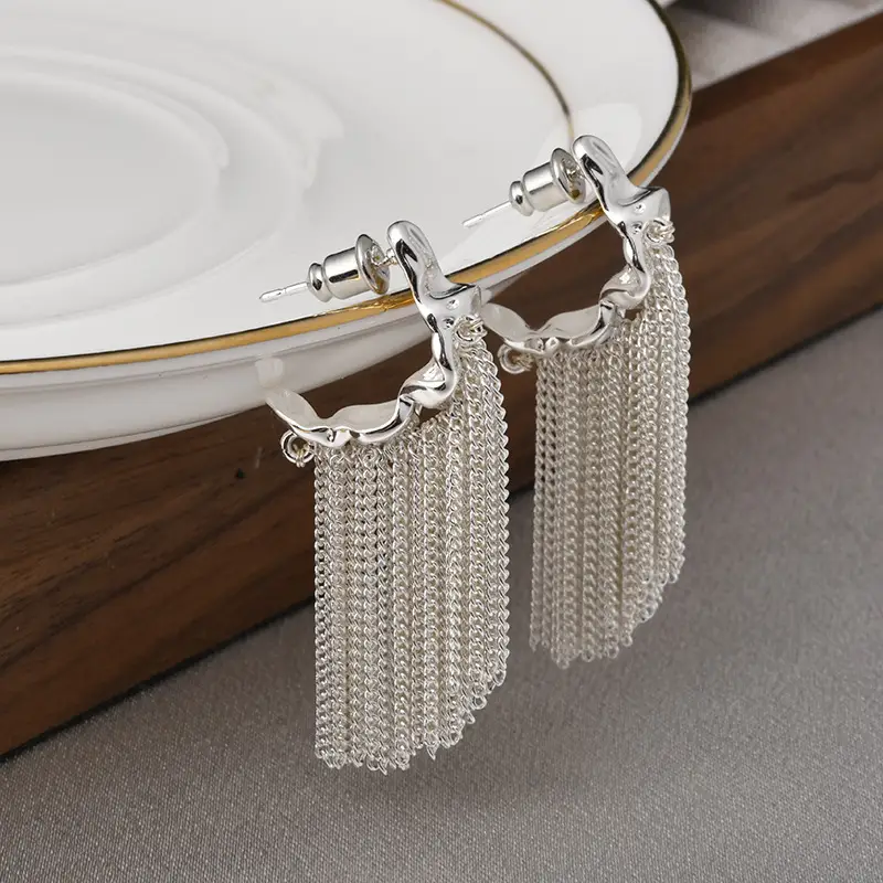Chain Tassel Stud Earrings With A Niche Designer Vibe