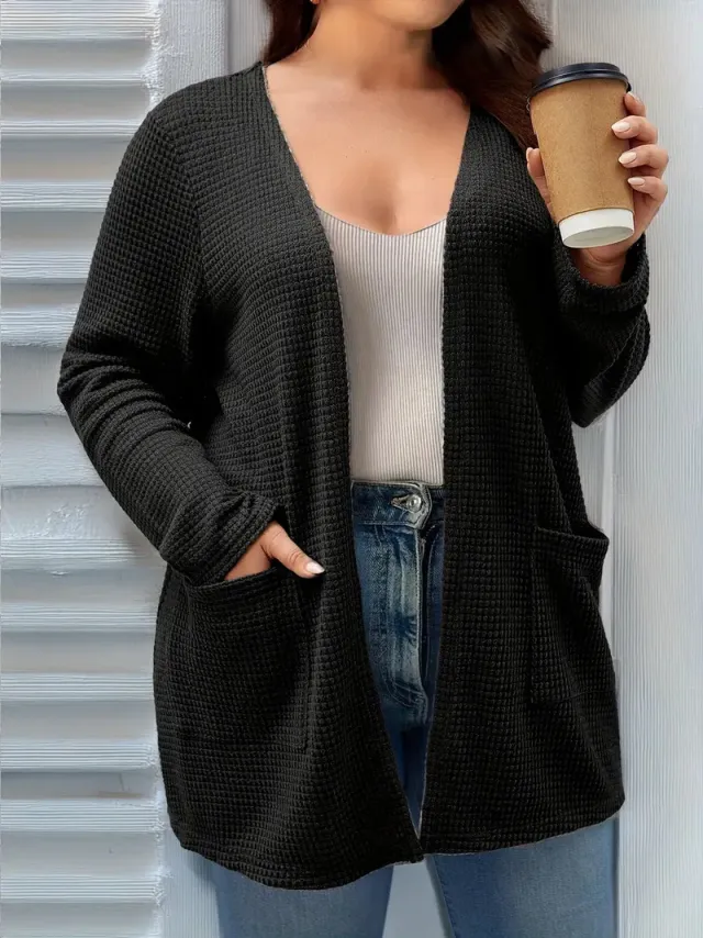 Autumn And Winter New Long Sleeve Pocket Casual Solid Color Cardigan Jacket Black - Shop at LoveMi