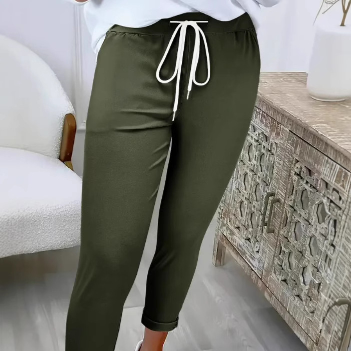 Women's Fashion Belt Lace Up Casual Trousers